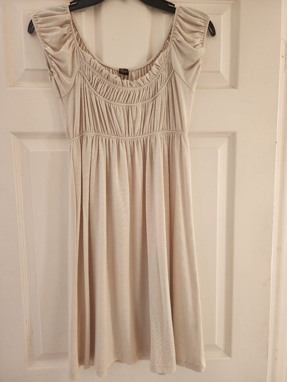 Cream Gathered Empire Waist Dress